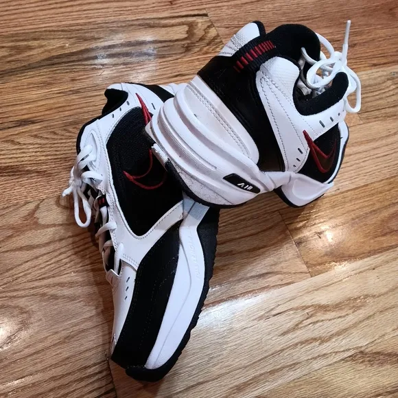 NIKE Air Monarch IV Shoes - White Black &amp;‎ Red - Men’s Size 9 Wide
