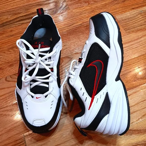 NIKE Air Monarch IV Shoes - White Black &amp;‎ Red - Men’s Size 9 Wide