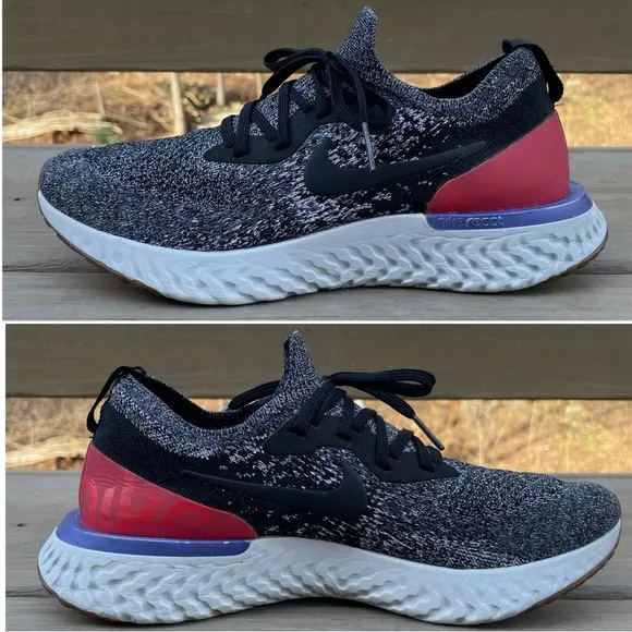Nike Epic React Flyknit Black White Red Orbit Running Shoes size 6.5