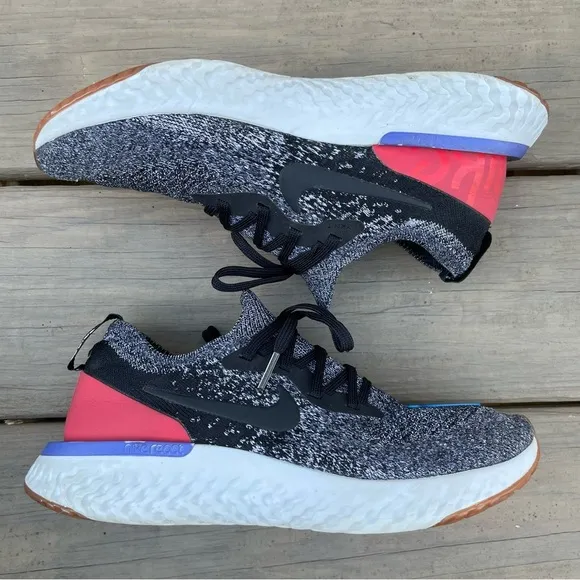 Nike Epic React Flyknit Black White Red Orbit Running Shoes size 6.5