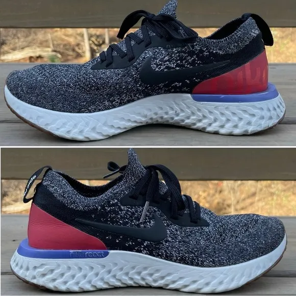 Nike Epic React Flyknit Black White Red Orbit Running Shoes size 6.5