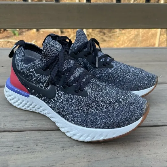 Nike Epic React Flyknit Black White Red Orbit Running Shoes size 6.5