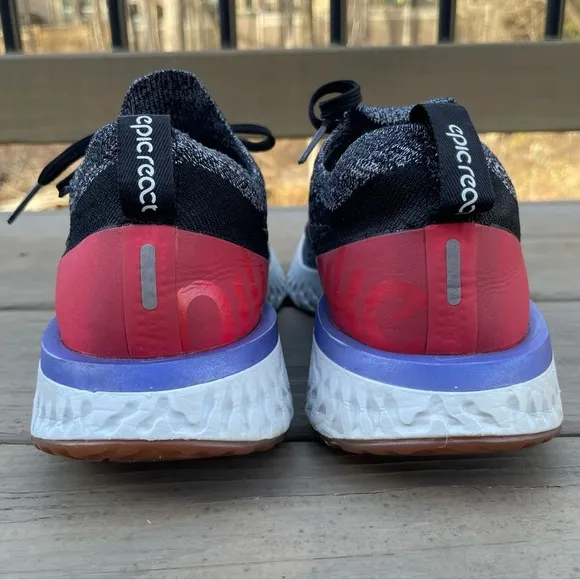 Nike Epic React Flyknit Black White Red Orbit Running Shoes size 6.5