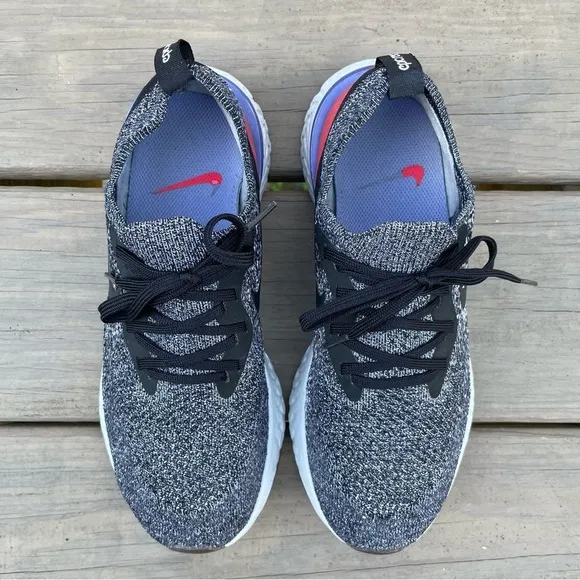 Nike Epic React Flyknit Black White Red Orbit Running Shoes size 6.5