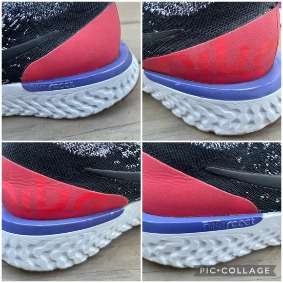 Nike Epic React Flyknit Black White Red Orbit Running Shoes size 6.5