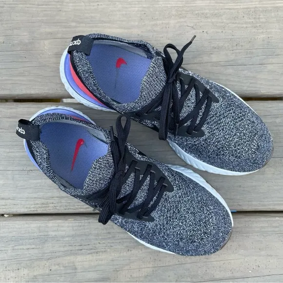 Nike Epic React Flyknit Black White Red Orbit Running Shoes size 6.5