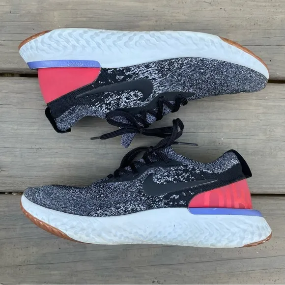 Nike Epic React Flyknit Black White Red Orbit Running Shoes size 6.5