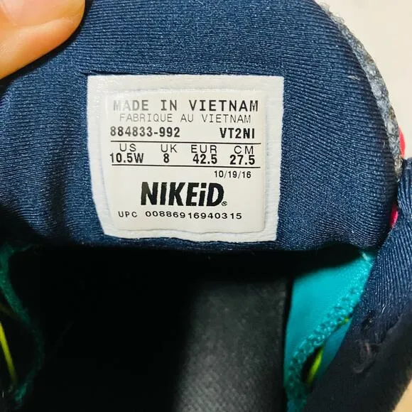 Nike ID Sneakers Womens 10.5W Wide Teal Pink American Flag Shoes 884833-992