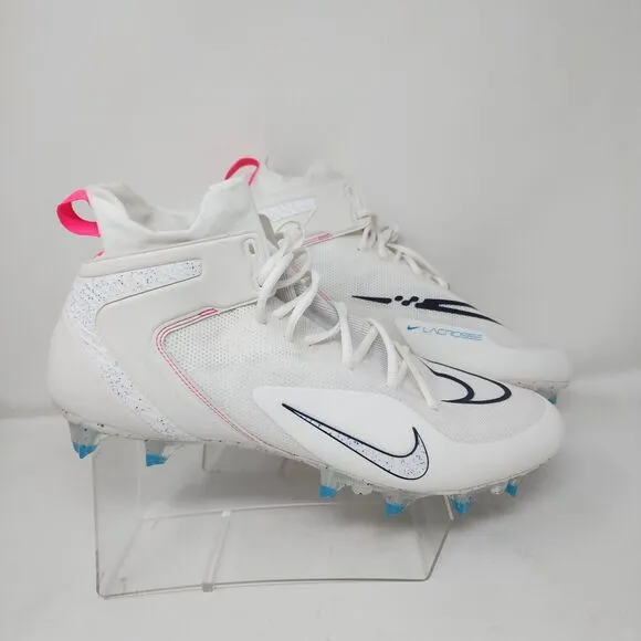 Nike Lacrosse Cleats Mens 15 White Alpha Huarache 8 Elite Logo Lace Up Swoosh