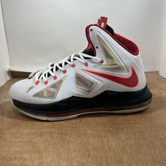 Nike Lebron X Men’s Size 10 Basketball Shoes White Red Black 541100-100