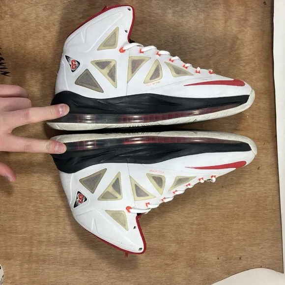 Nike Lebron X Men’s Size 10 Basketball Shoes White Red Black 541100-100