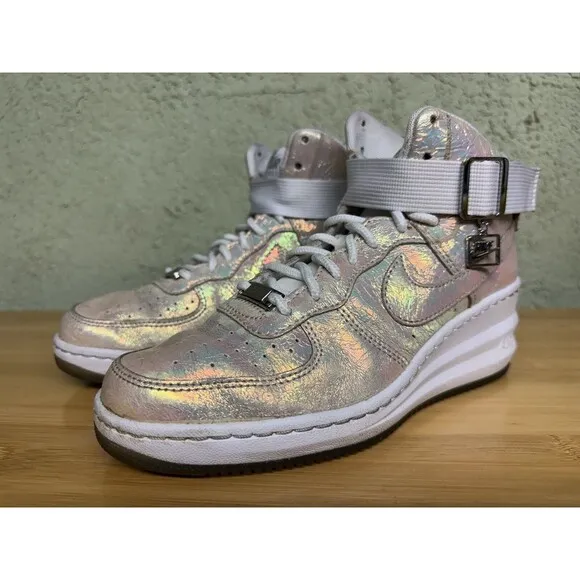 NIKE LUNAR FORCE 1 SKY HIGH PREMIUM QS WHITE-MET SILVER SZ 7.5 704518-100 Woman