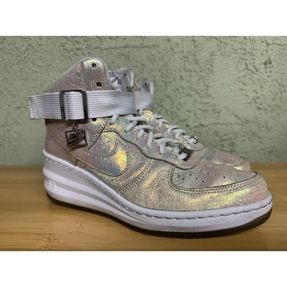 NIKE LUNAR FORCE 1 SKY HIGH PREMIUM QS WHITE-MET SILVER SZ 7.5 704518-100 Woman