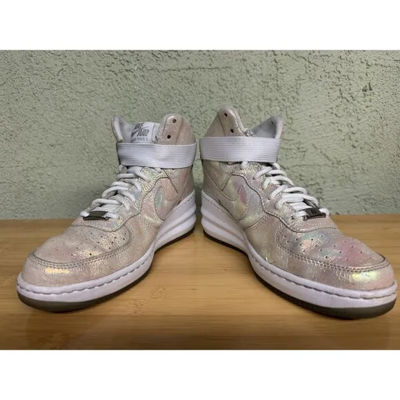 NIKE LUNAR FORCE 1 SKY HIGH PREMIUM QS WHITE-MET SILVER SZ 7.5 704518-100 Woman