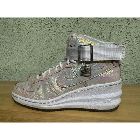 NIKE LUNAR FORCE 1 SKY HIGH PREMIUM QS WHITE-MET SILVER SZ 7.5 704518-100 Woman