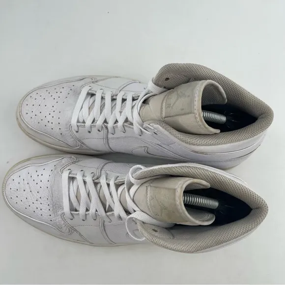 Nike Men’s Air Jordan 1 Mid 2019 Triple White Leather Shoes - Size 12