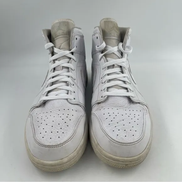 Nike Men’s Air Jordan 1 Mid 2019 Triple White Leather Shoes - Size 12