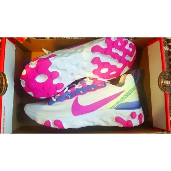 ⭐Nike  React Element 55 Womens Athletic Running Shoes Sz 5 White Pink BQ2728-104