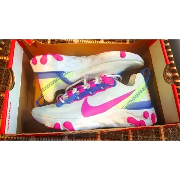 ⭐Nike  React Element 55 Womens Athletic Running Shoes Sz 5 White Pink BQ2728-104
