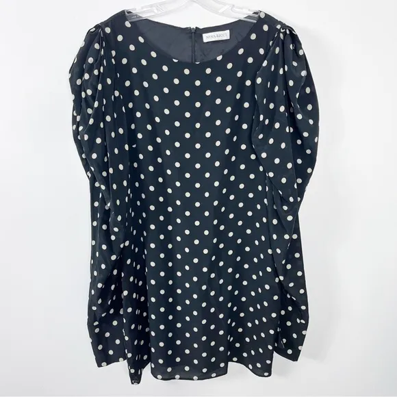 Nina Ricci Polka Dot Statement Sleeve Silk Mini Dress 10 Two Tone Black White