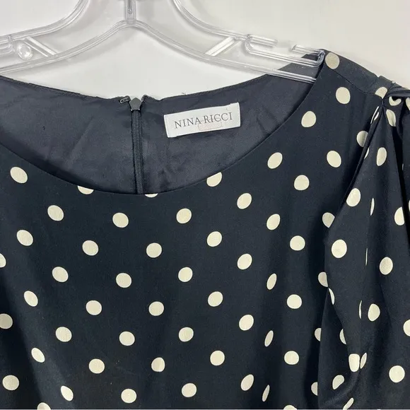 Nina Ricci Polka Dot Statement Sleeve Silk Mini Dress 10 Two Tone Black White