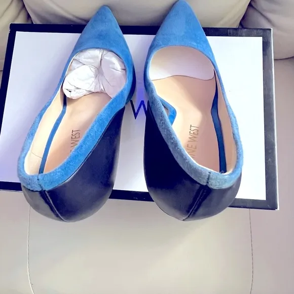 🎁NINE WEST Gorgeous pair of leather an suede blue pumps two tone blue👠