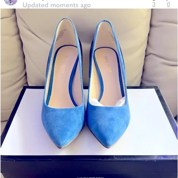 🎁NINE WEST Gorgeous pair of leather an suede blue pumps two tone blue👠
