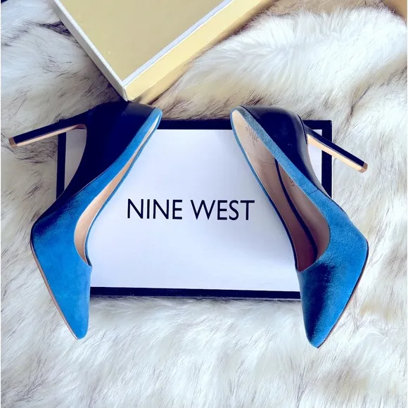 🎁NINE WEST Gorgeous pair of leather an suede blue pumps two tone blue👠