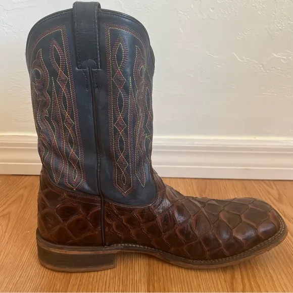 Nocona 13 EE Turner Chocolate Western Boots Broad Square Toe Mens Brown and Blue