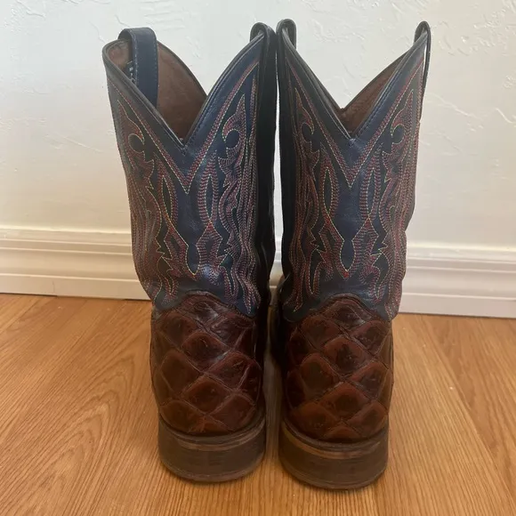 Nocona 13 EE Turner Chocolate Western Boots Broad Square Toe Mens Brown and Blue