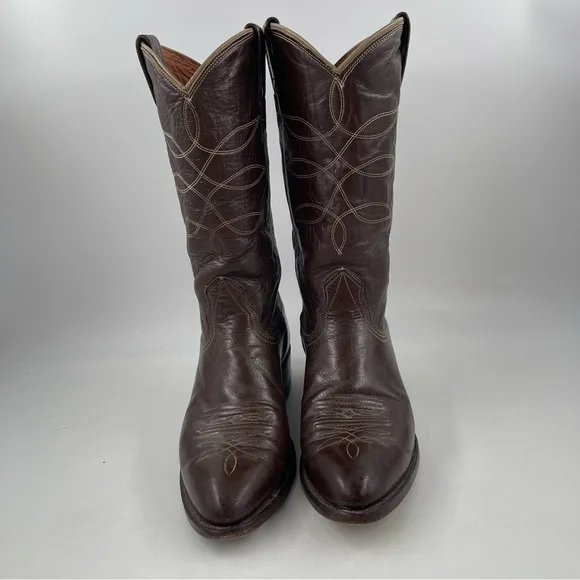 Nucona Vintage Men’s - SZ 7.5 D -Brown Leather Embroidered Western Cowboy Boots