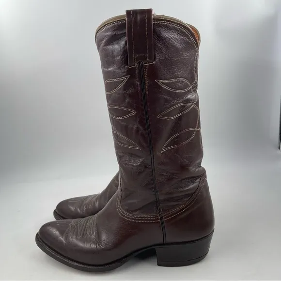 Nucona Vintage Men’s - SZ 7.5 D -Brown Leather Embroidered Western Cowboy Boots