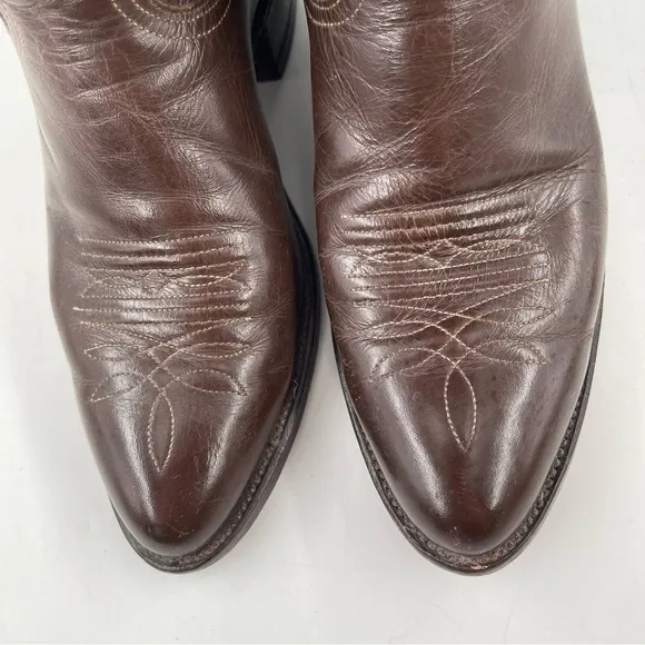 Nucona Vintage Men’s - SZ 7.5 D -Brown Leather Embroidered Western Cowboy Boots