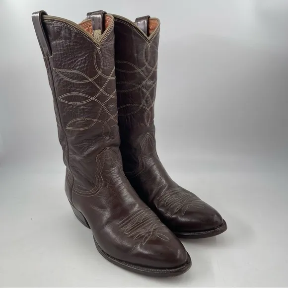 Nucona Vintage Men’s - SZ 7.5 D -Brown Leather Embroidered Western Cowboy Boots