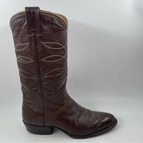 Nucona Vintage Men’s - SZ 7.5 D -Brown Leather Embroidered Western Cowboy Boots