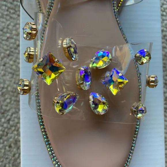 Nude Open-Toe Flat Shoes Women's Colorful Crystal Slide Sandals (Brand N…