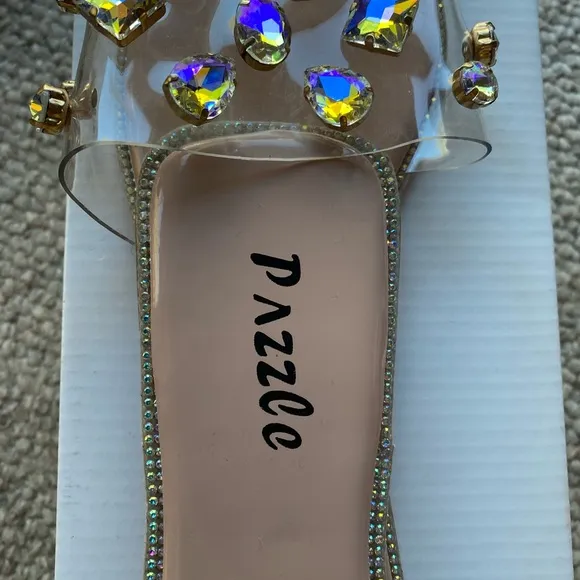 Nude Open-Toe Flat Shoes Women's Colorful Crystal Slide Sandals (Brand N…