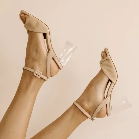 Nude sandals with perspex heel