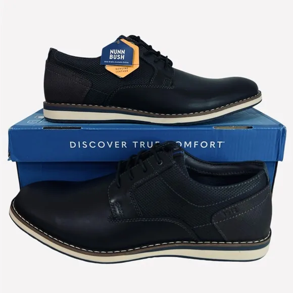 Nunn Bush Circuit Black Plain Toe Oxford Men's Leather Shoes Size 11