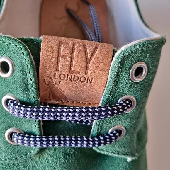 NWB FLY London Suede Lace Up Low Top Sneaker Shoes Sesh Green Mens Size 42 US 9