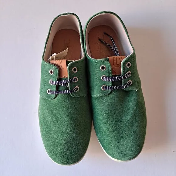 NWB FLY London Suede Lace Up Low Top Sneaker Shoes Sesh Green Mens Size 42 US 9