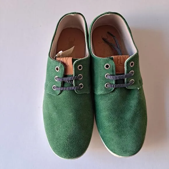 NWB FLY London Suede Lace Up Low Top Sneaker Shoes Sesh Green Mens Size 42 US 9
