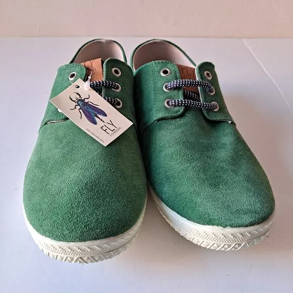 NWB FLY London Suede Lace Up Low Top Sneaker Shoes Sesh Green Mens Size 42 US 9