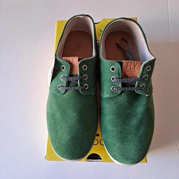NWB FLY London Suede Lace Up Low Top Sneaker Shoes Sesh Green Mens Size 42 US 9