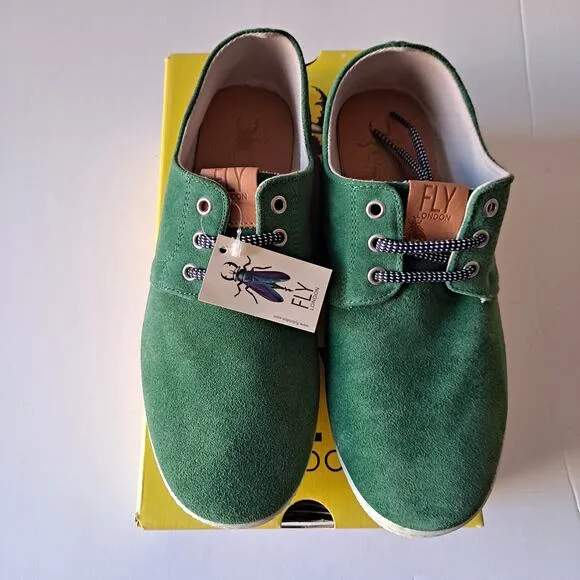 NWB FLY London Suede Lace Up Low Top Sneaker Shoes Sesh Green Mens Size 42 US 9