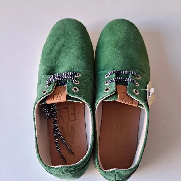 NWB FLY London Suede Lace Up Low Top Sneaker Shoes Sesh Green Mens Size 42 US 9