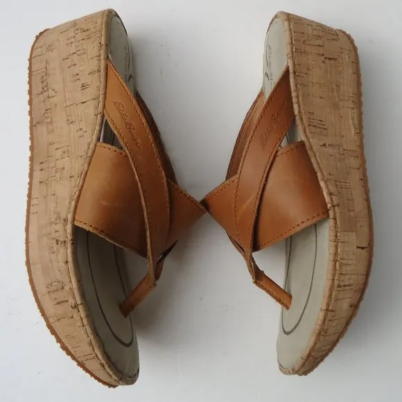 NWB. SIZE 7. EDDIE BAUER leather cork wedge sandals.