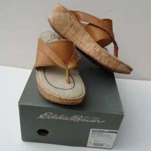 NWB. SIZE 7. EDDIE BAUER leather cork wedge sandals.