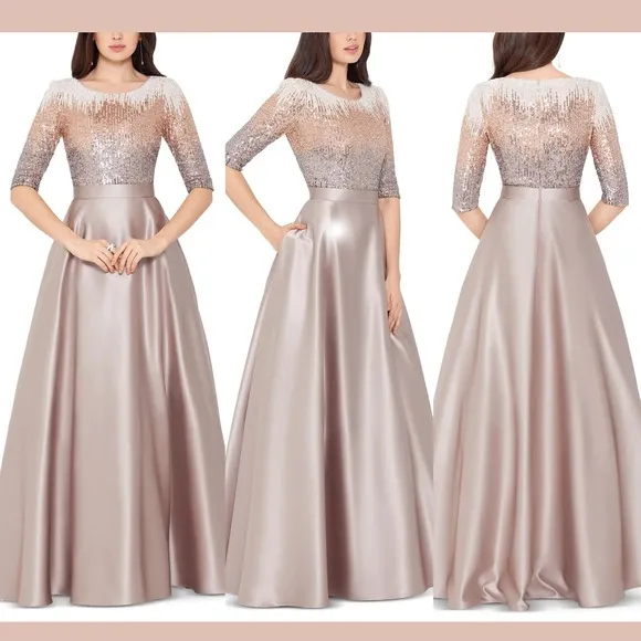 NWD $330 Betsy &amp; Adam [ 10 ]  A-line Satin Ball Gown Mocha S1793