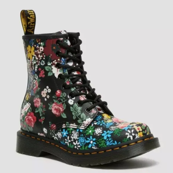 NWOB Dr. Martens 1460 Pascal Floral Mash Up Leather Lace Up Boots Women's Size 6